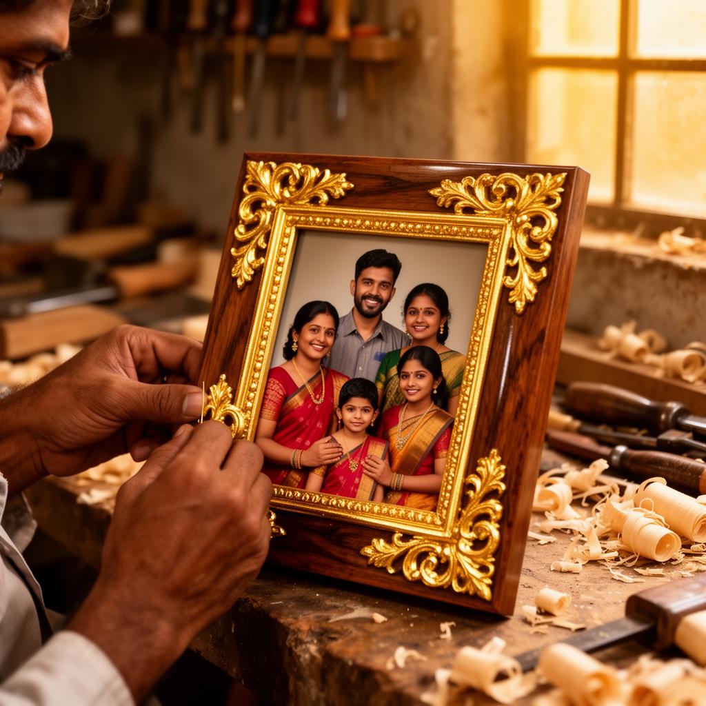 Artisan crafting a gold photo frame